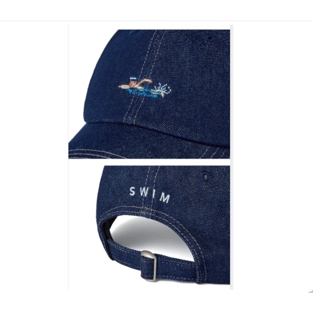 NEW IN BAG.  OFFICIAL BTS SWIM Denim Baseball Cap Dark Wash Embroidered Hat
